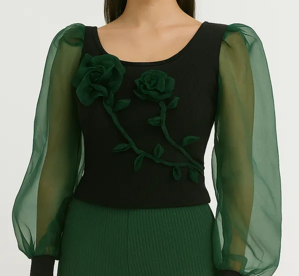 See_greenand_nude__embossed_flower_with_leaf_tank_top
