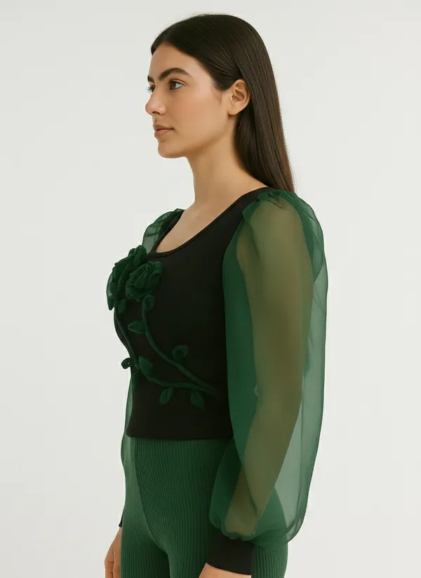 See_greenand_nude__embossed_flower_with_leaf_tank_top