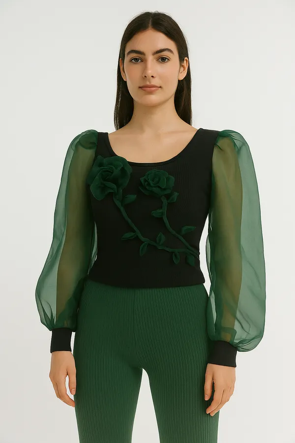 See_greenand_nude__embossed_flower_with_leaf_tank_top