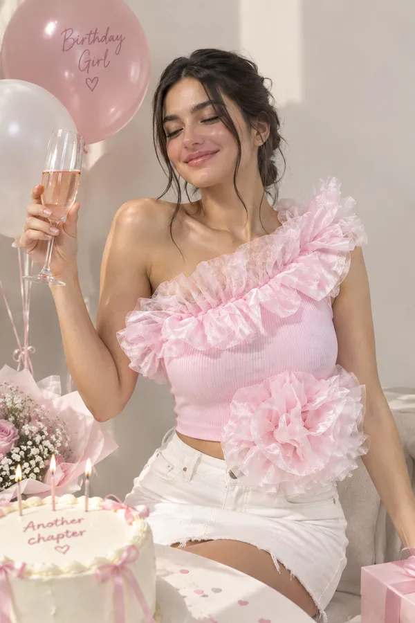 birthday_glow_pink_ruffle_ribbed_one_shoulder_top