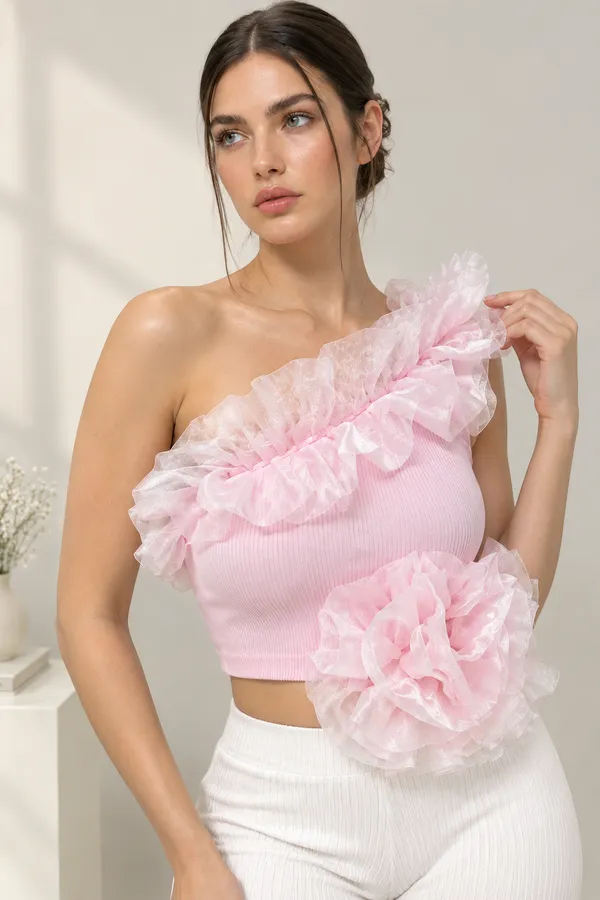 birthday_glow_pink_ruffle_ribbed_one_shoulder_top