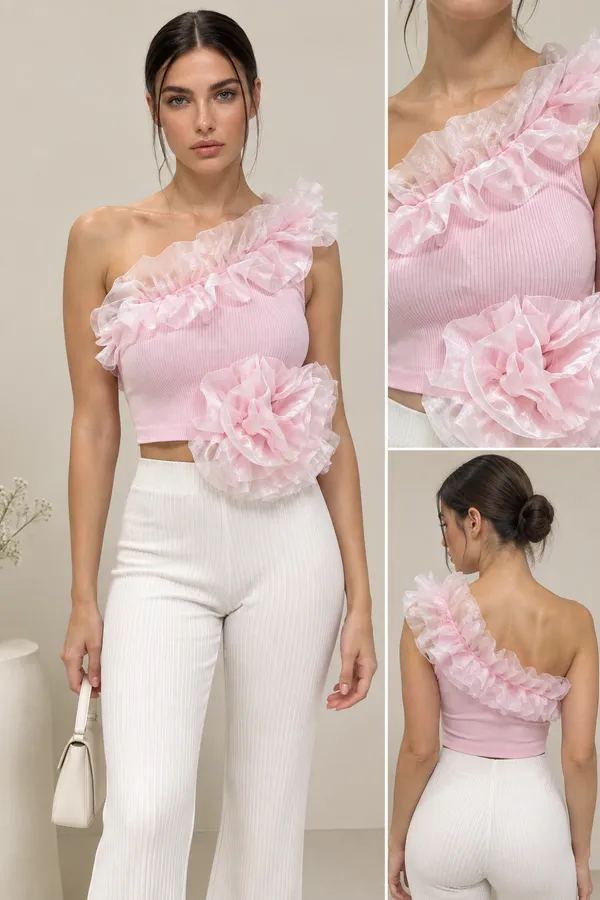 birthday_glow_pink_ruffle_ribbed_one_shoulder_top