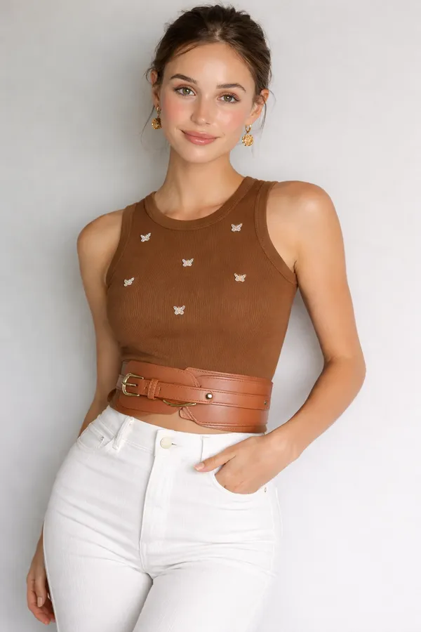 Golden_butterfly_tank_top_with_leather_belt