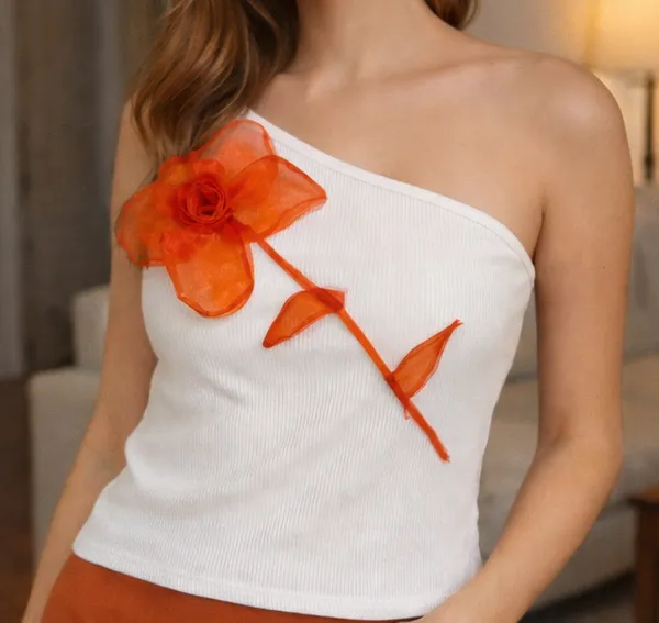 One_shoulder_orange_flower_top