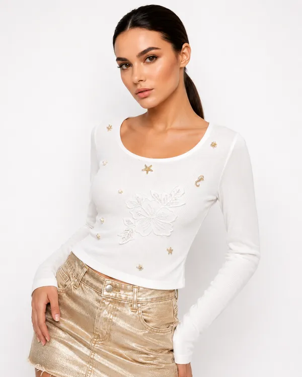 White_charms_with_hand_work_flower_crop_top