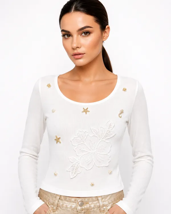 White_charms_with_hand_work_flower_crop_top
