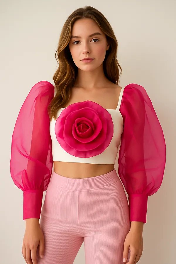 hot_pink_and_white_flower_Crop_top