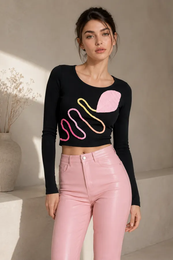 black_ribbed_embossed_leaf_top