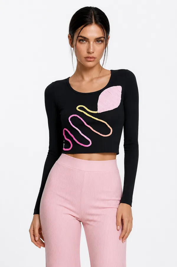 black_ribbed_embossed_leaf_top