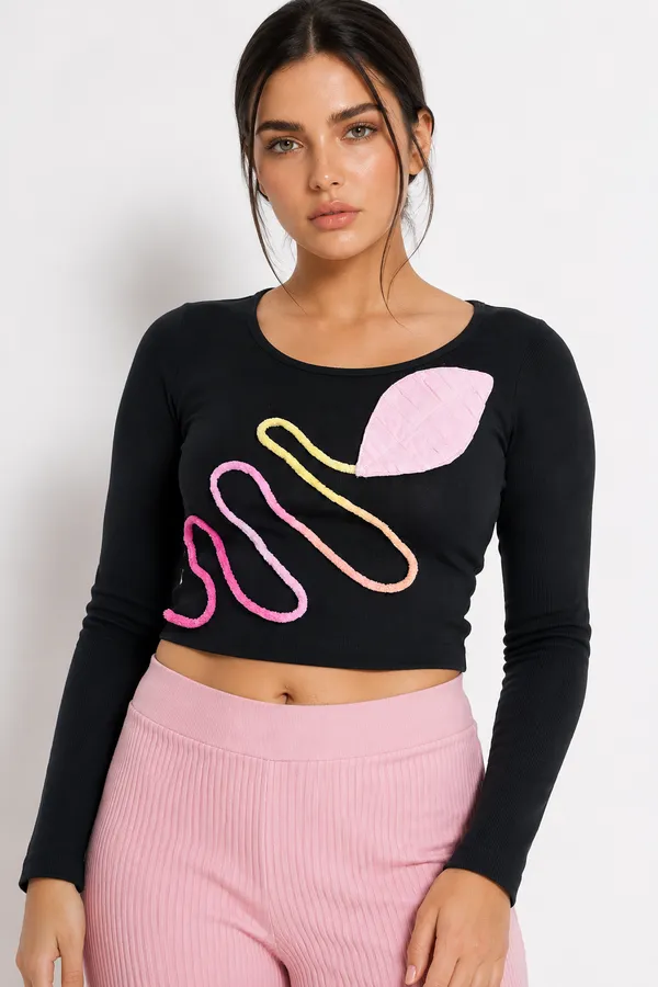 black_ribbed_embossed_leaf_top