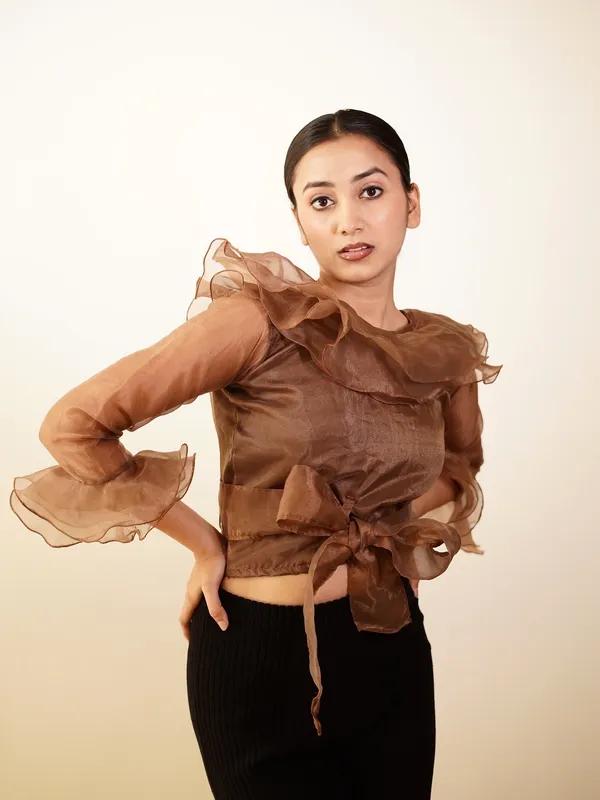 Trendy_Raw_Wood_Brown_Ruffle_Layered_Crop_Top_for_Women