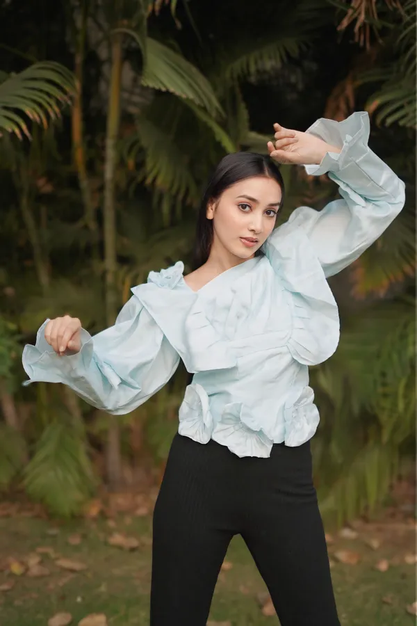 Trendy_Water_Blue_Embossed_Long_Sleeve_Top_for_Women