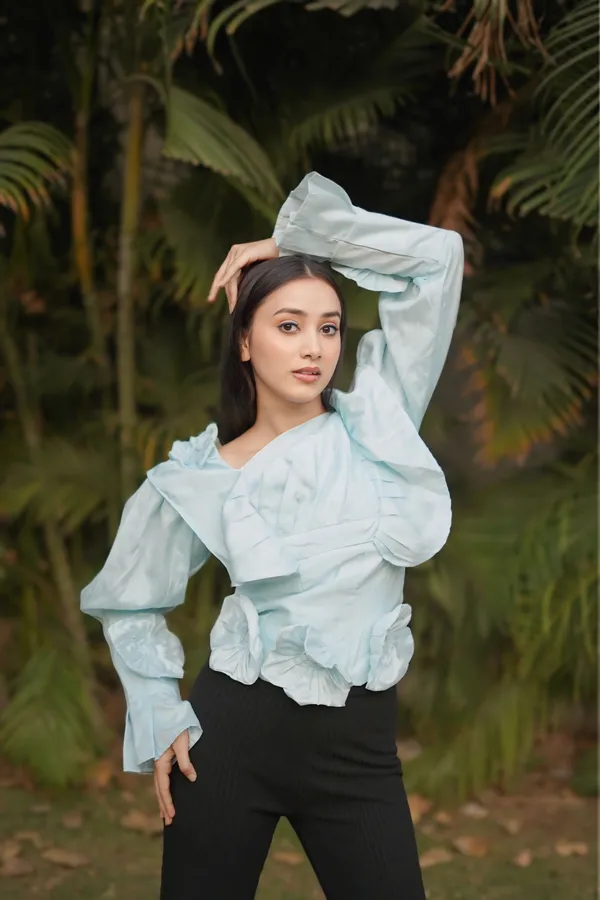 Trendy_Water_Blue_Embossed_Long_Sleeve_Top_for_Women