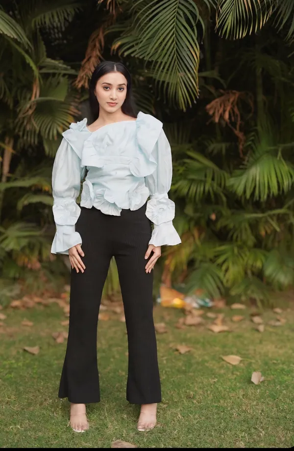 Trendy_Water_Blue_Embossed_Long_Sleeve_Top_for_Women