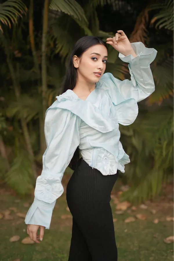 Trendy_Water_Blue_Embossed_Long_Sleeve_Top_for_Women