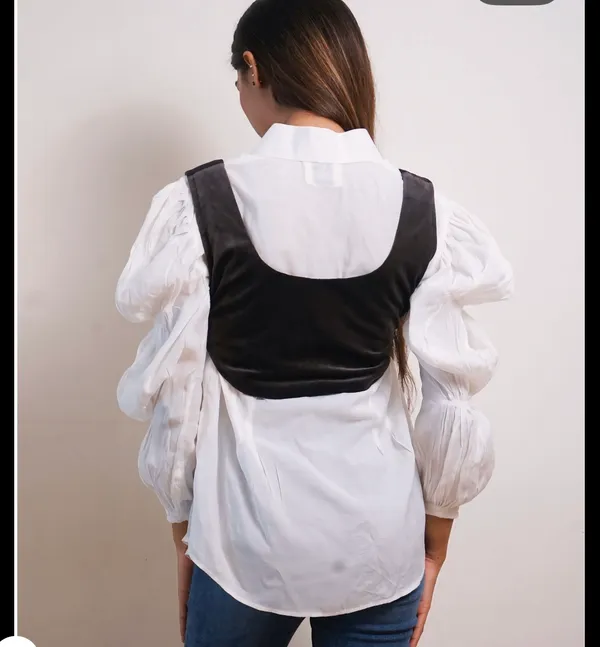 Grey_And_White_Pure_Cotton_With_Micro_Valvate_Shirt_With_Corset_For_Women