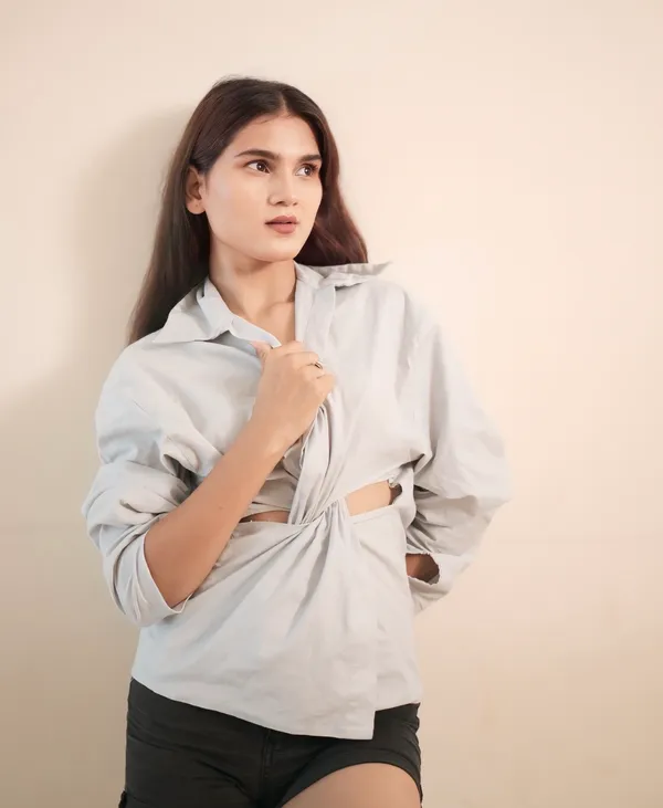 Metal_Grey_Pure_Cotton_Mix_Strechable_Twisted_Shirt_For_Women