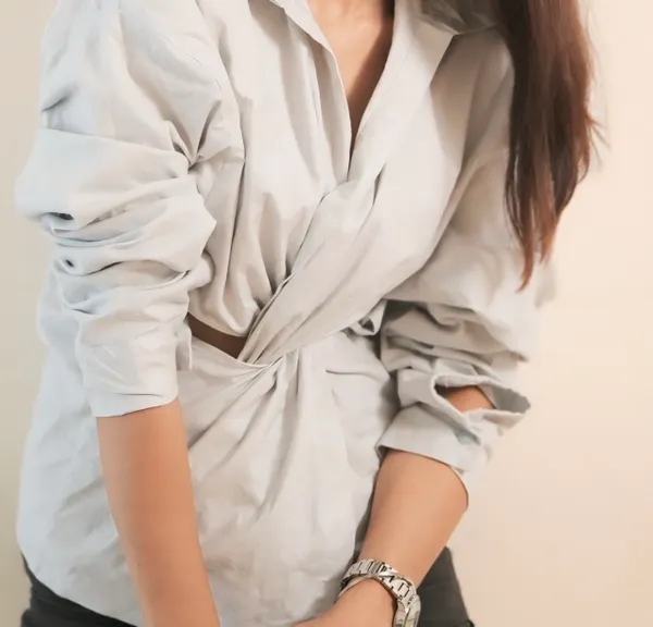 Metal_Grey_Pure_Cotton_Mix_Strechable_Twisted_Shirt_For_Women