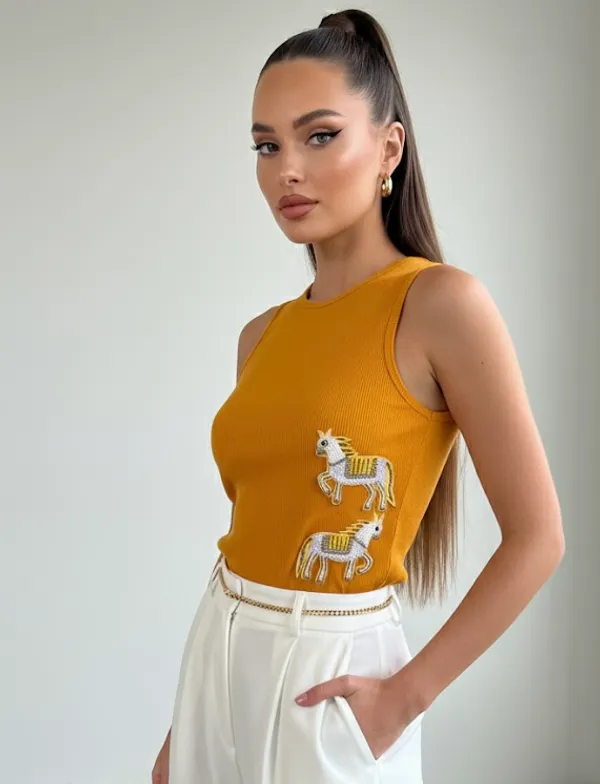 Mustard_yellow_horse_embellished_tank_top