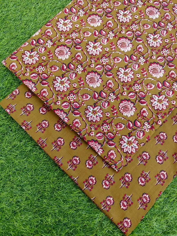 Mustard_and_Red_Floral_Sanganeri_Hand_Printed_Fabric_Combo