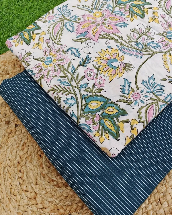 FABRICSTUDIO Sanganeri Block Print With Kantha Bottom Combo Price in ...