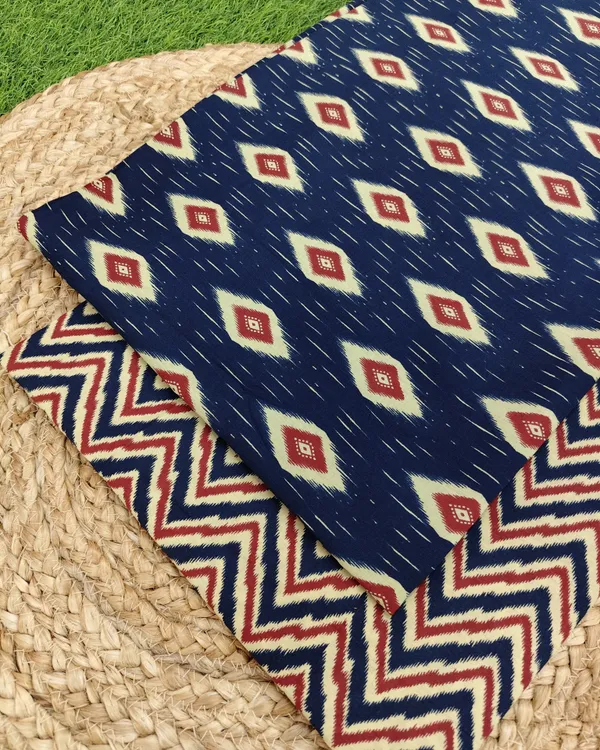 Blue_Ikat_And_Chevron_Cotton_Fabric_Combo