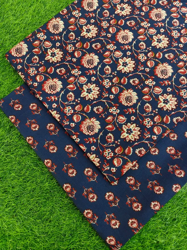Blue_and_Red_Floral_Sanganeri_Hand_Printed_Fabric_Combo