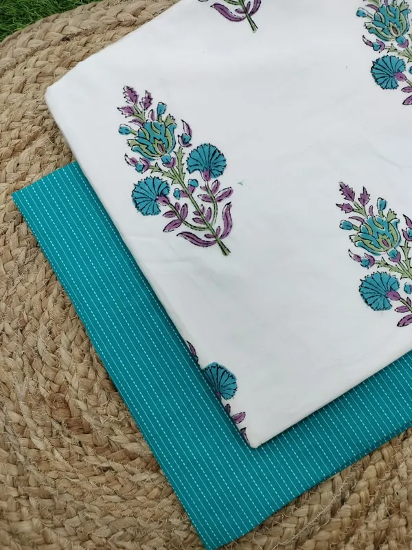 Sanganeri_Block_Print_With_Kantha_Bottom_Combo