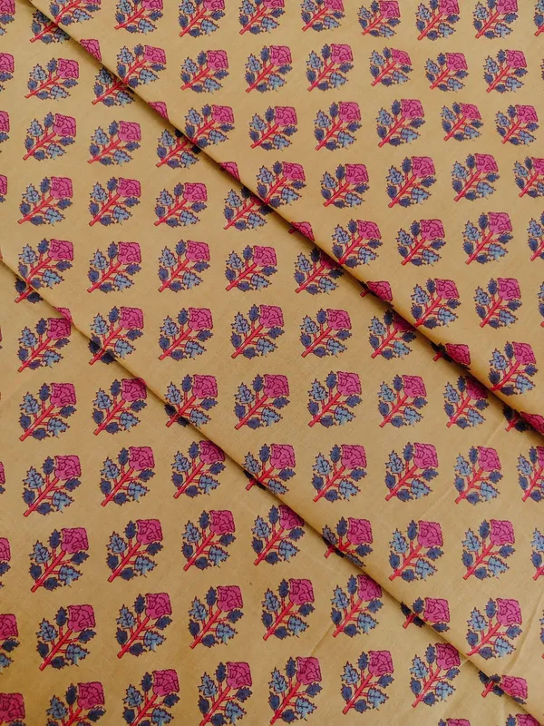 Mustard_and_Red_Floral_Sanganeri_Hand_Printed_Fabric_Combo