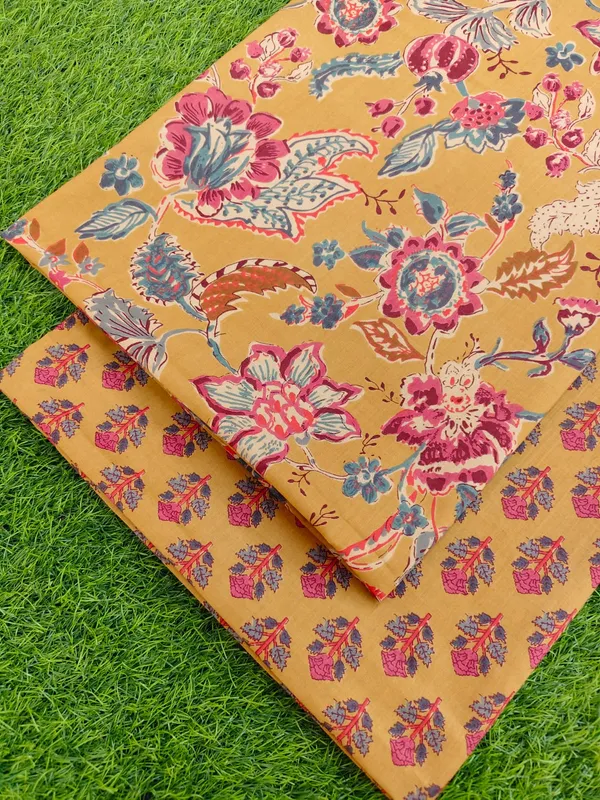 Mustard_and_Red_Floral_Sanganeri_Hand_Printed_Fabric_Combo