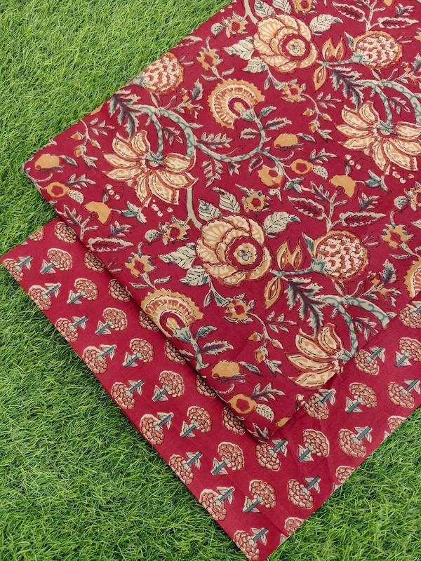 Red_and_Mustard_Floral_Jaal_Sanganeri_Hand_Printed_Fabric_Combo