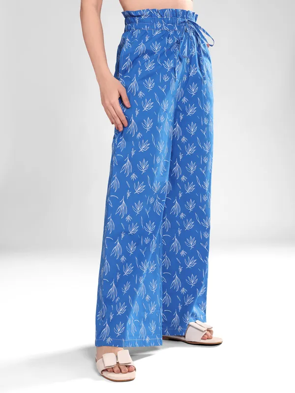 Women's_Blue_Leafy_Print_Wide_Leg_Pajama_–_Long_Length,_Comfort_Fit