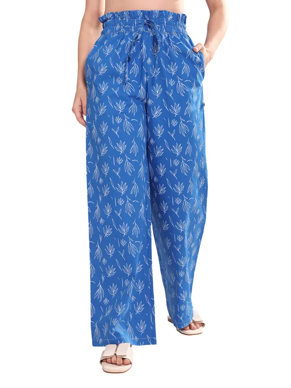 Women's_Blue_Leafy_Print_Wide_Leg_Pajama_–_Long_Length,_Comfort_Fit