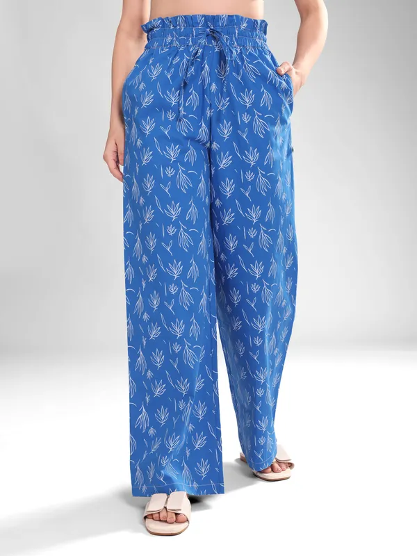 Women's_Blue_Leafy_Print_Wide_Leg_Pajama_–_Long_Length,_Comfort_Fit