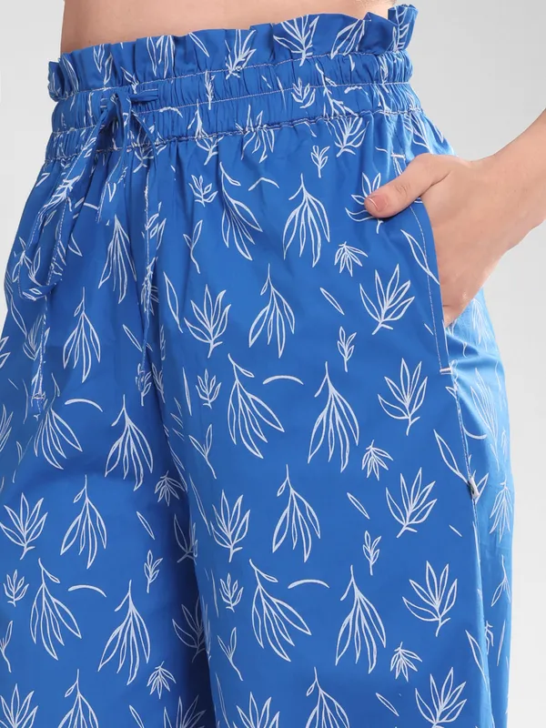 Women's_Blue_Leafy_Print_Wide_Leg_Pajama_–_Long_Length,_Comfort_Fit