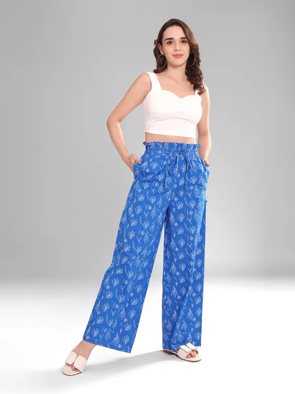 Women's_Blue_Leafy_Print_Wide_Leg_Pajama_–_Long_Length,_Comfort_Fit