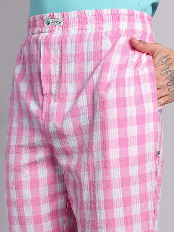 Minjar_Pure_Cotton_Plaid_Pajama_Pants,_Pink_and_White_Check_Pattern,_Elastic_Waist,_Regular_Fit,_Sleepwear_for_Men