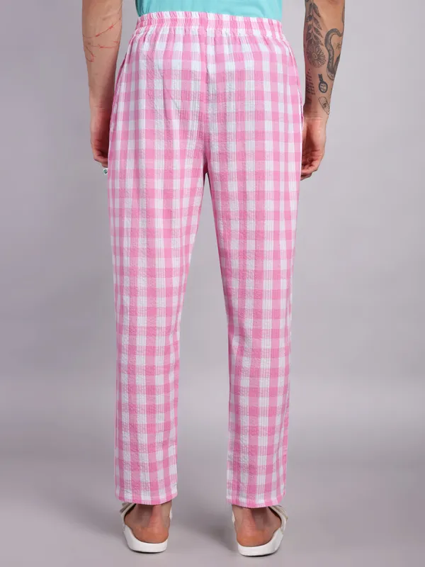 Minjar_Pure_Cotton_Plaid_Pajama_Pants,_Pink_and_White_Check_Pattern,_Elastic_Waist,_Regular_Fit,_Sleepwear_for_Men
