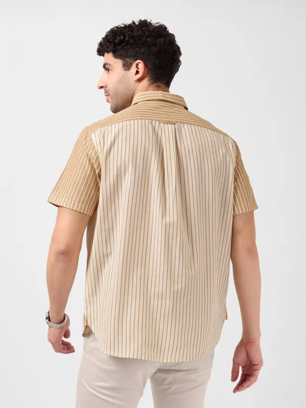 MINJAR_Men’s_Cotton_Beige_Striped_Kurta_Shirt_|_Breathable_Fabric_|_Relaxed_Fit_|_Modern_Ethnic_Casual_Wear_(Beige_Stripe)