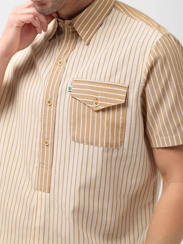 MINJAR_Men’s_Cotton_Beige_Striped_Kurta_Shirt_|_Breathable_Fabric_|_Relaxed_Fit_|_Modern_Ethnic_Casual_Wear_(Beige_Stripe)