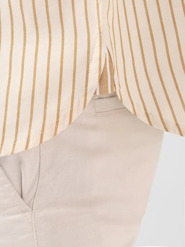 MINJAR_Men’s_Cotton_Beige_Striped_Kurta_Shirt_|_Breathable_Fabric_|_Relaxed_Fit_|_Modern_Ethnic_Casual_Wear_(Beige_Stripe)