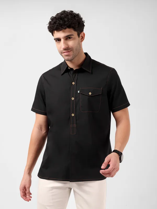 MINJAR_Men’s_Cotton_Black_Kurta_Shirt_|_Breathable_Fabric_|_Relaxed_Fit_|_Modern_Ethnic_Casual_Wear