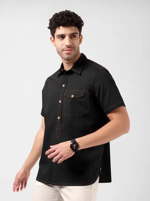 MINJAR_Men’s_Cotton_Black_Kurta_Shirt_|_Breathable_Fabric_|_Relaxed_Fit_|_Modern_Ethnic_Casual_Wear