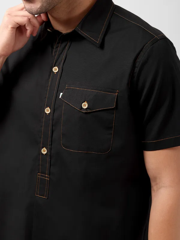 MINJAR_Men’s_Cotton_Black_Kurta_Shirt_|_Breathable_Fabric_|_Relaxed_Fit_|_Modern_Ethnic_Casual_Wear
