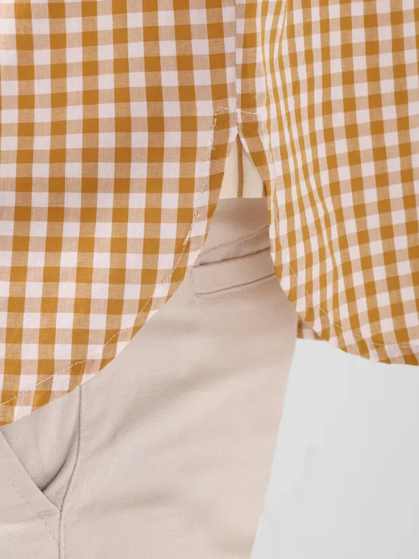MINJAR_Men’s_Cotton_Check_Kurta_Shirt_|_Breathable_Lightweight_Fabric_|_Relaxed_Fit_|_Modern_Ethnic_Casual_Wear_(Mustard_Check)