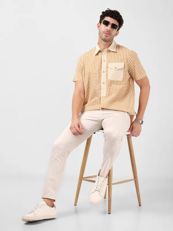 MINJAR_Men’s_Cotton_Check_Kurta_Shirt_|_Breathable_Lightweight_Fabric_|_Relaxed_Fit_|_Modern_Ethnic_Casual_Wear_(Mustard_Check)