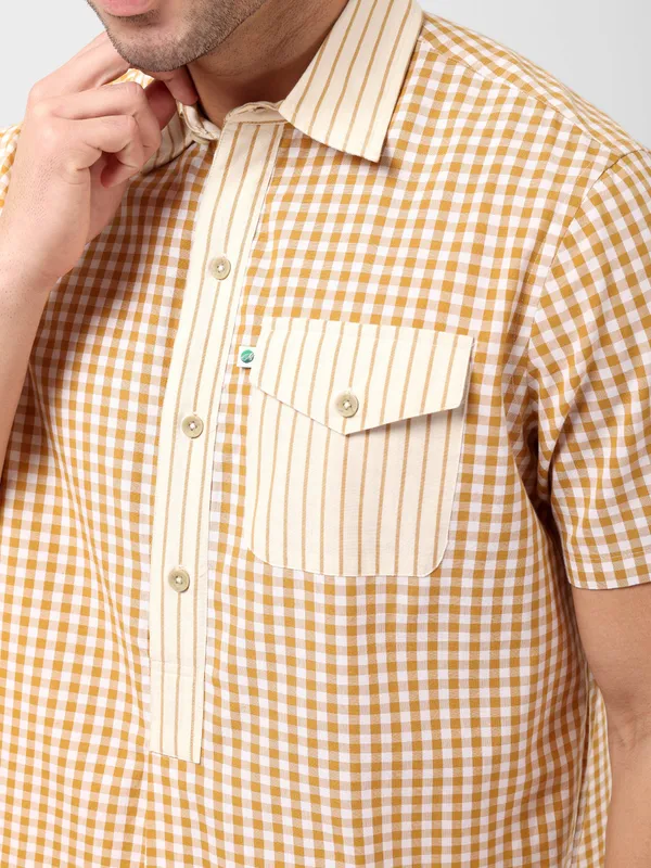 MINJAR_Men’s_Cotton_Check_Kurta_Shirt_|_Breathable_Lightweight_Fabric_|_Relaxed_Fit_|_Modern_Ethnic_Casual_Wear_(Mustard_Check)