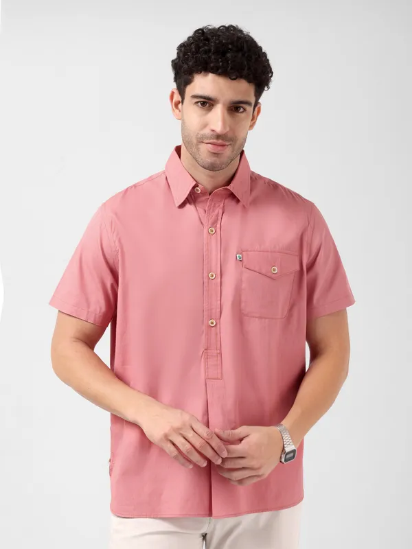 MINJAR_Men’s_Solid_Cotton_Kurta_Shirt_|_Breathable_Fabric_|_Relaxed_Fit_|_Modern_Ethnic_Casual_Wear_(Rose_Petal)