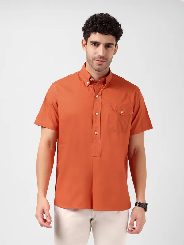 MINJAR_Men’s_Solid_Cotton_Kurta_Shirt_|_Breathable_Fabric_|_Relaxed_Fit_|_Modern_Ethnic_Casual_Wear_(Rust_Orange)