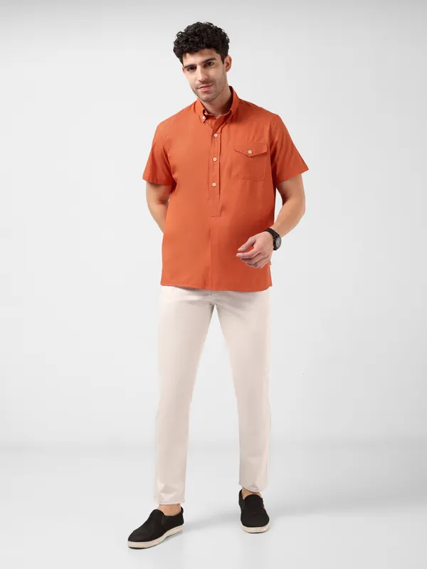 MINJAR_Men’s_Solid_Cotton_Kurta_Shirt_|_Breathable_Fabric_|_Relaxed_Fit_|_Modern_Ethnic_Casual_Wear_(Rust_Orange)